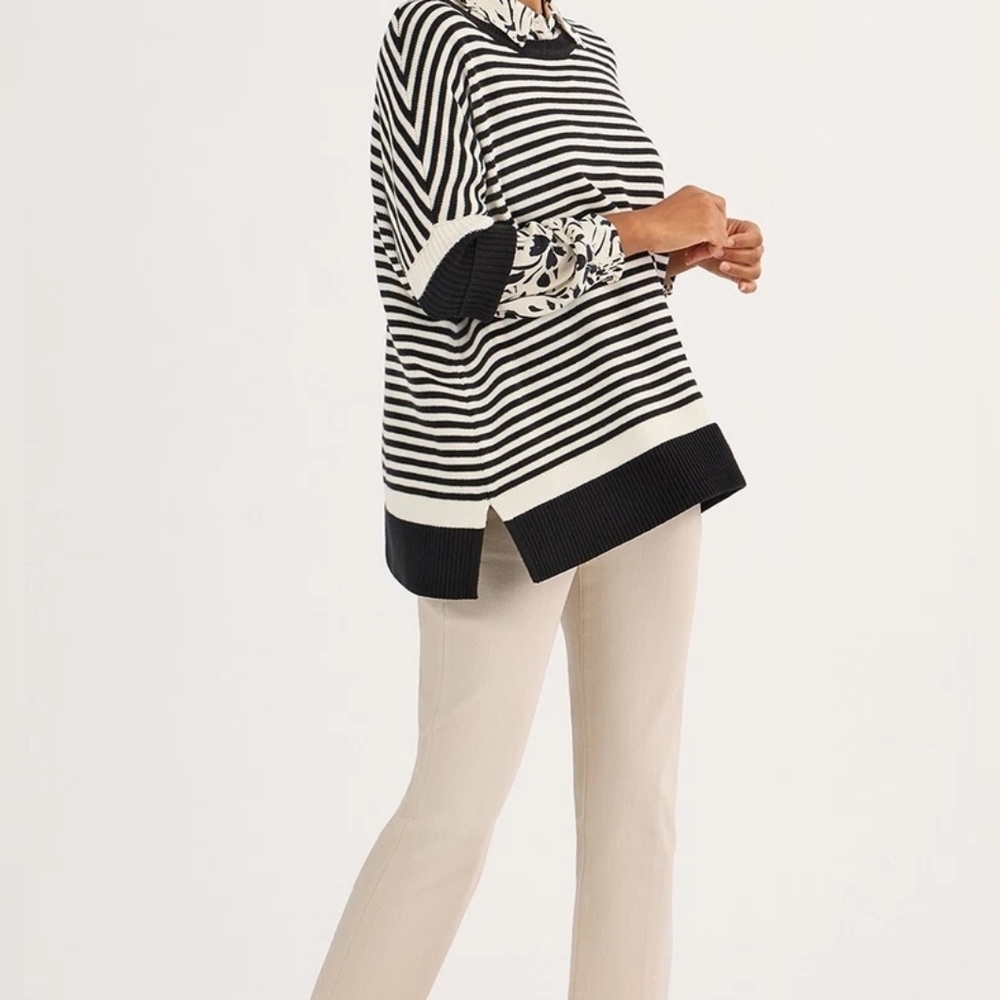 CABI- Brunch Pullover- Black and White Striped Sweater